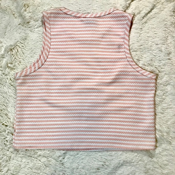 Pink White Striped Sleeveless Crop Tank Top - Picture 3 of 7